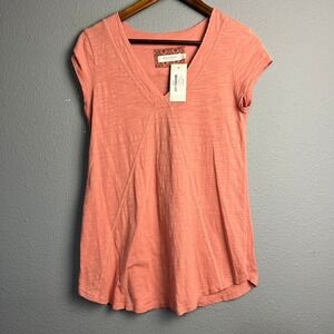 NWT‎ Mododoc Sundance Everyday Essential Cap SL Tee T-Shirt XS V-Neck Salmon New